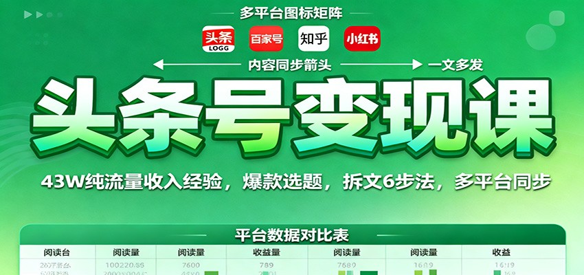 头条号变现课:43W纯流量收入经验,爆款选题,拆文6步法,多平台同步-云网创