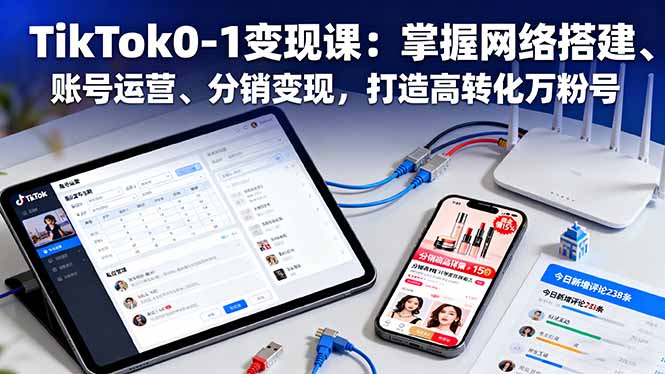 TikTok0-1变现课：掌握网络搭建、账号运营、分销变现，打造高转化万粉号-云网创