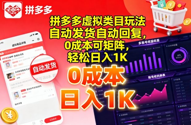 拼多多虚拟类目玩法,自动发货自动回复,0成本可矩阵,轻松日入1K【揭秘】-云网创