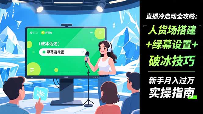 直播冷启动全攻略:人货场搭建+绿幕设置+破冰技巧，新手月入过万实操指南-云网创
