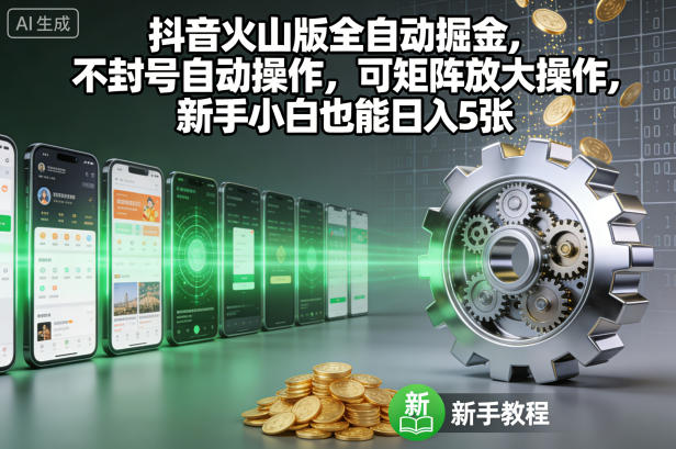 抖音火山版全自动掘金，不封号自动操作，可矩阵放大操作，新手小白也能日入5张【揭秘】-云网创
