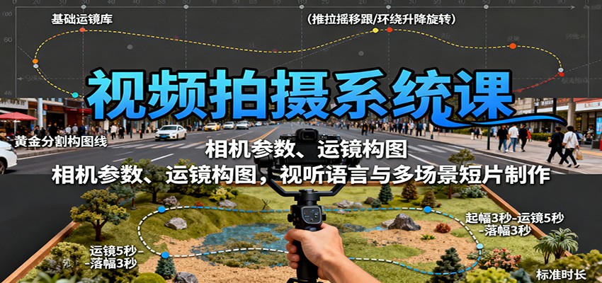视频拍摄系统课:相机参数、运镜构图,视听语言与多场景短片制作-云网创