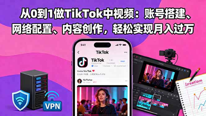 从0到1做TikTok中视频:账号搭建、网络配置、内容创作,轻松实现月入过万-云网创