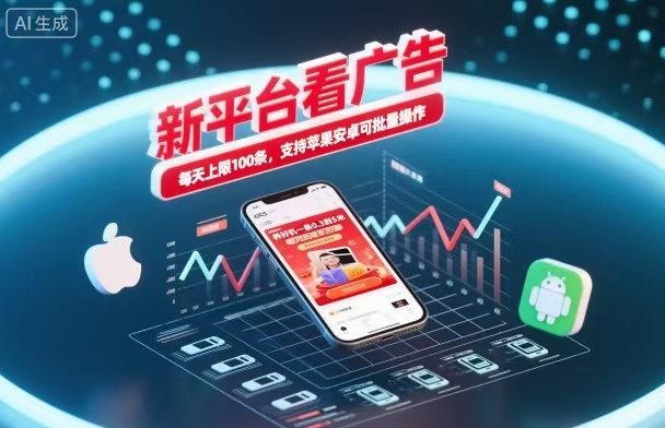 新台看广告，养好机一条5毛到5块，单机日入30到100，支持苹果安卓，可批量操作。-云网创