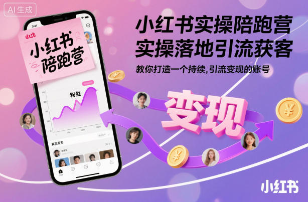 小红书实操陪跑营，实操落地引流获客，教你打造一个持续引流变现的账号-云网创