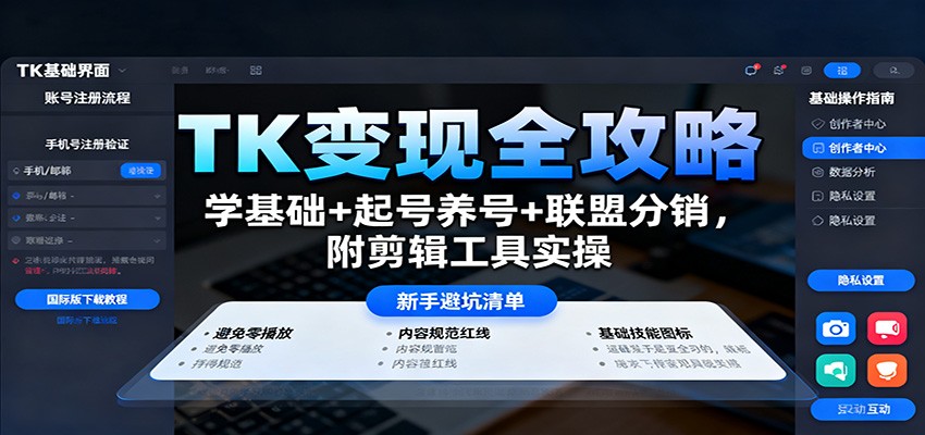 TK变现全攻略：学基础+起号养号+联盟分销，附剪辑工具实操-云网创
