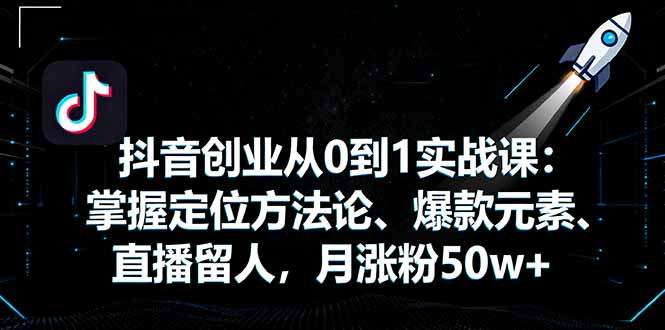 抖音创业从0到1实战课:掌握定位方法论、爆款元素、直播留人,月涨粉50w+-云网创
