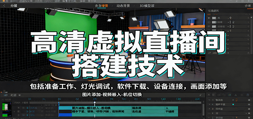 高清虚拟直播间搭建技术，包括准备工作、灯光调试，软件下载、设备连接，画面添加等-云网创