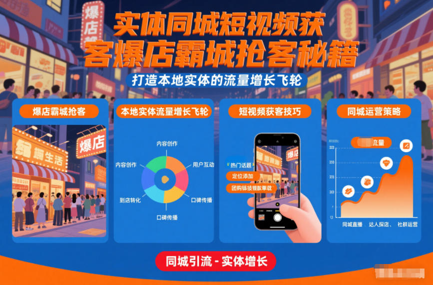 实体同城短视频获客爆店霸城抢客秘籍，打造本地实体的流量增长飞轮-云网创