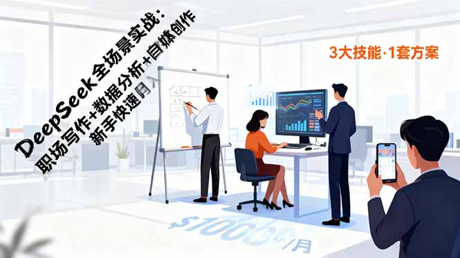DeepSeek全场景实战:职场写作+数据分析+自媒体创作,新手快速月入过万-云网创