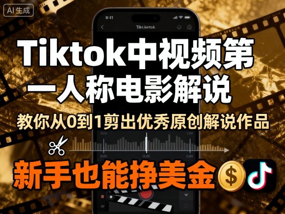 Tiktok中视频第一人称电影解说,教你从0到1剪出一个优秀的原创解说作品,新手也能挣美金-云网创