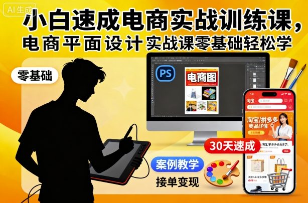 小白速成电商实战训练课,电商平面设计实战课零基础轻松学-云网创