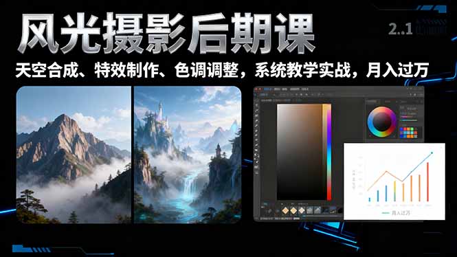 风光摄影后期课,一键换天空合成、特效制作、色调调整,月入过万-云网创