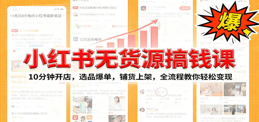 小红书无货源爆单课：10分钟开店，选品爆单，铺货上架，全流程教你轻松变现-云网创