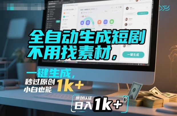 全自动生成短剧，不用找素材，不用剪辑，一键生成，秒过原创，小白也能轻松日入1k+【揭秘】-云网创