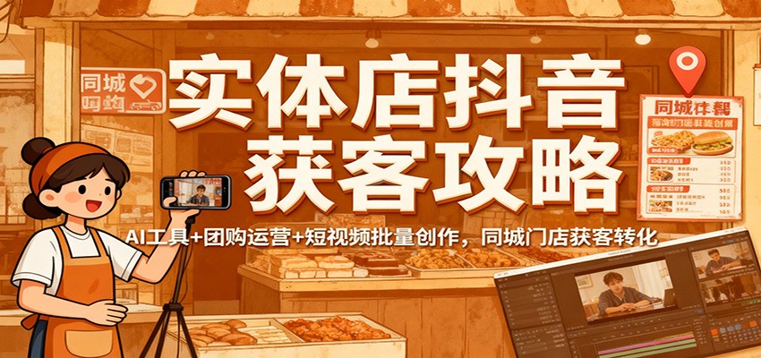 实体店抖音获客攻略：AI工具+团购运营+短视频批量创作，同城门店获客转化-云网创