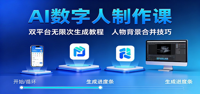AI数字人制作课:双平台无限次生成教程,人物背景合并技巧-云网创