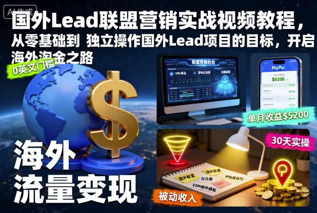 国外Lead联盟营销实战视频教程,从零基础到独立操作国外Lead项目的目标,开启海外淘金之路-云网创