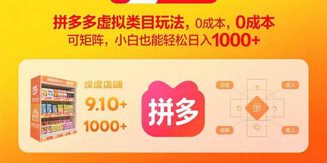 拼多多虚拟类目玩法,0成本,可矩阵,小白也能轻松日入1000+-云网创